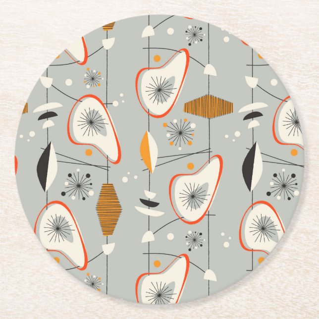 Geometriskt kricka- & blåttmönster underlägg papper rund (Framsidan)