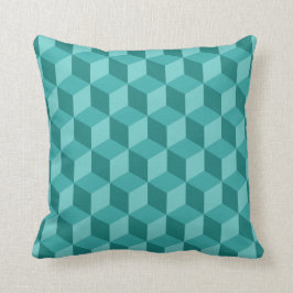 geometriskt kubmönster för blått 3D Kudde