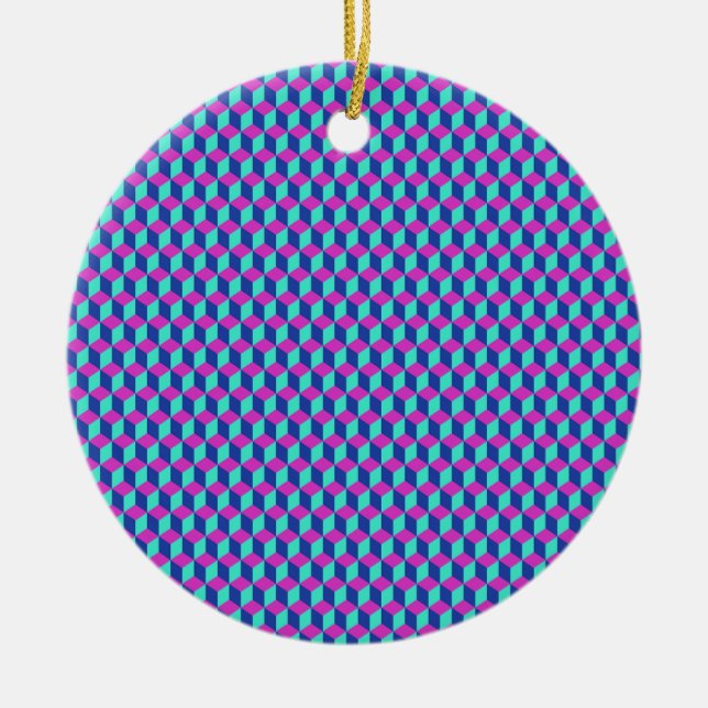 Geometriskt kubmönster julgransprydnad keramik (Framsidan)