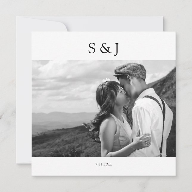 Geometriskt kvadratiskt svart och vitt foto 2 Bröl Inbjudningar (Framsida)