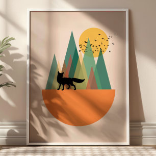 Geometriskt landskap med skandinavisk räv poster