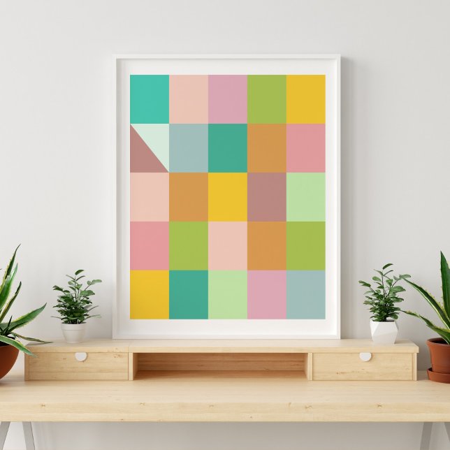Geometriskt lapptäcksfält i Grönt och Lila Poster (Skapare uppladdad)