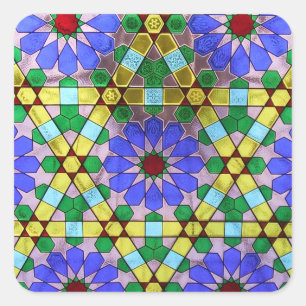 Geometriskt målat glassfönster för art nouveau fyrkantigt klistermärke