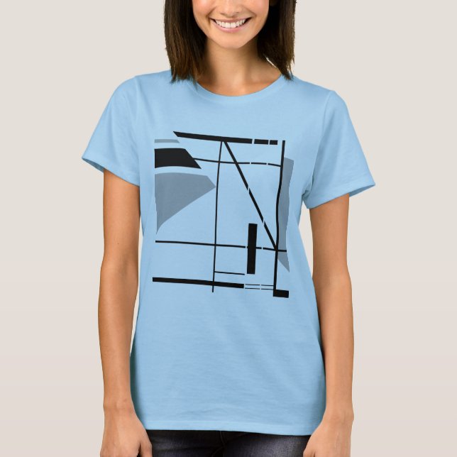 Geometriskt MCM-utseende för medelsvart Grått-Cont T Shirt (Framsida)