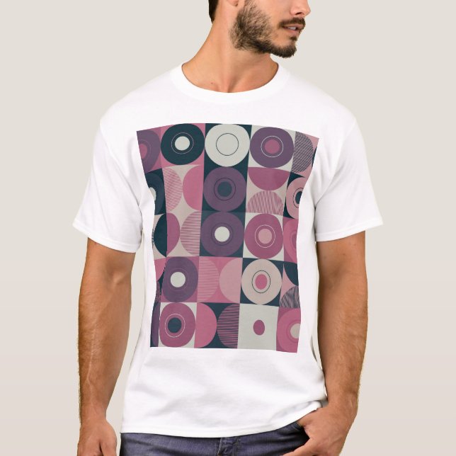 Geometriskt medelårhundrade: abstrakt färglöst mön t shirt (Framsida)
