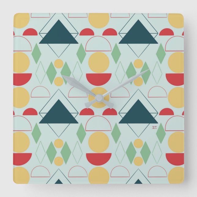 Geometriskt Mint för Mod i mitten av århundradet Fyrkantig Klocka (Framsida)