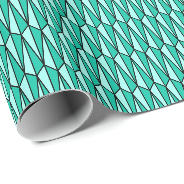 Geometriskt Mitt--Århundrade, kricka och aqua Presentpapper (Rullad Hörn)
