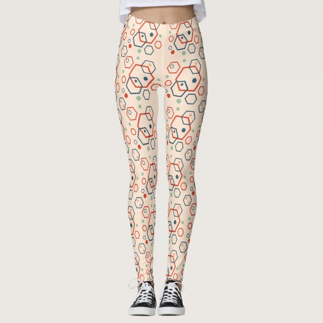 Geometriskt modernt färgat hexagonalt mönster leggings (Framsida)