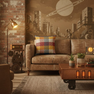 Geometriskt modernt färgglatt block retro mönster kudde
