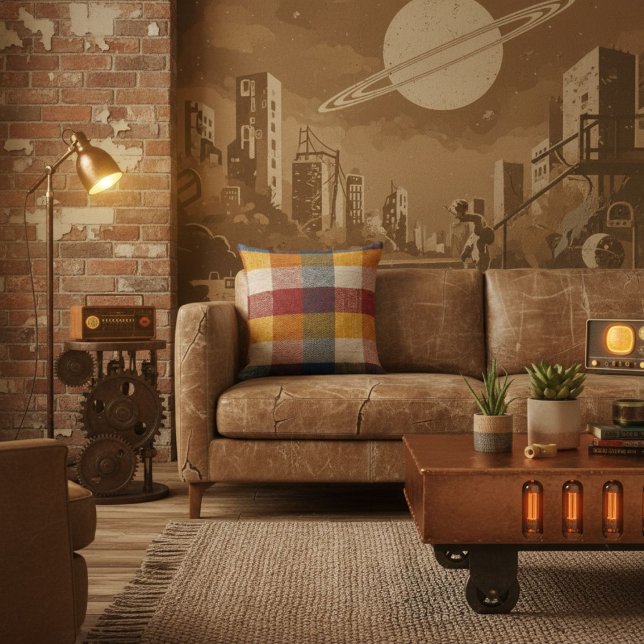 Geometriskt modernt färgglatt block retro mönster kudde (Skapare uppladdad)