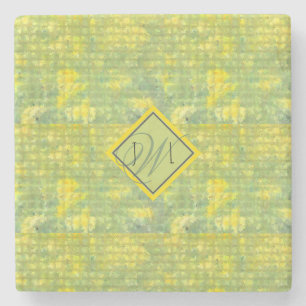 Geometriskt Monogram för Abstrakt av gult och Grön Stenunderlägg
