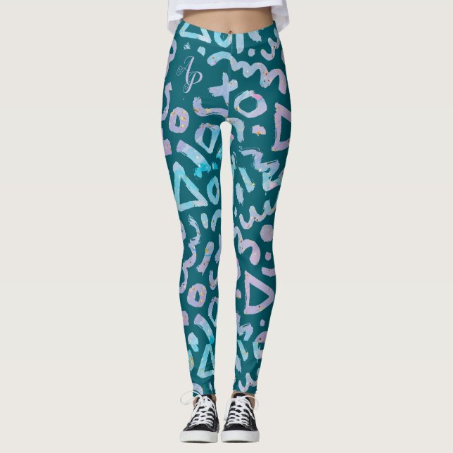 Geometriskt monogram för Abstrakt i mitten av århu Leggings (Framsida)
