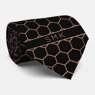 Geometriskt monogram för modern svart Ro-guld Slips