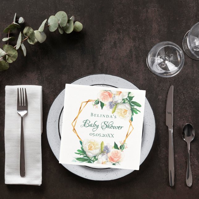 Geometriskt monogram för  rosa för babydusch pappersservett (Skapare uppladdad)