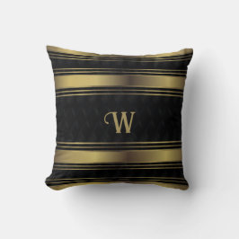 Geometriskt monogram för svart och Guld Rand Kudde