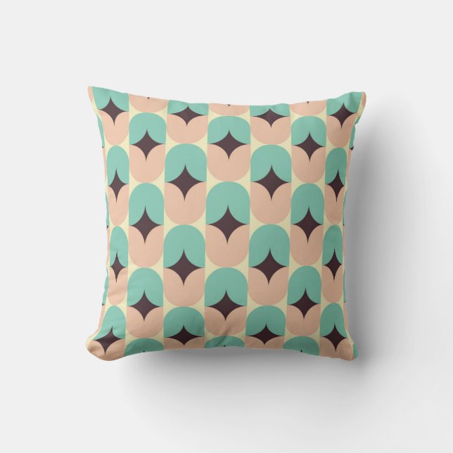 Geometriskt mönster av teal, beige och svarta form kudde (Framsida)