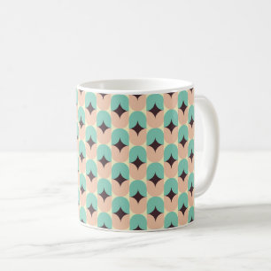 Geometriskt mönster av turkosa, beige och svarta f kaffemugg
