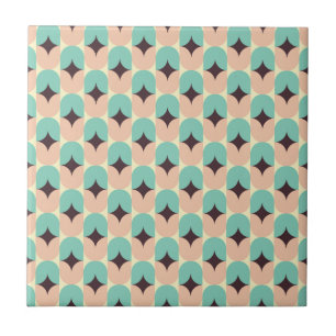 Geometriskt mönster av turkosa, beige och svarta f kakelplatta