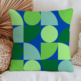 Geometriskt Mönster Blå & Grön Mid Century Modern Kudde