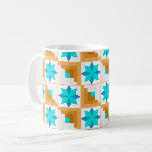 Geometriskt mönster flerfärgad lapptäcke kaffemugg (Framsida vänster)