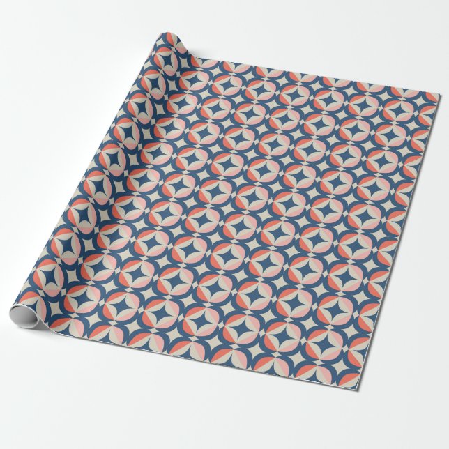 Geometriskt mönster för blått & för korall presentpapper (Utrullad)