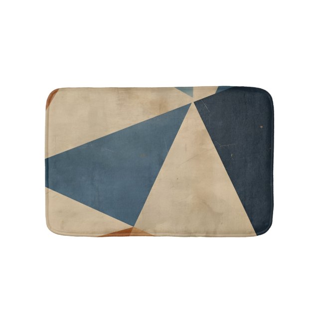 Geometriskt mönster i blå, beige och rost badrumsmatta (Framsidan)