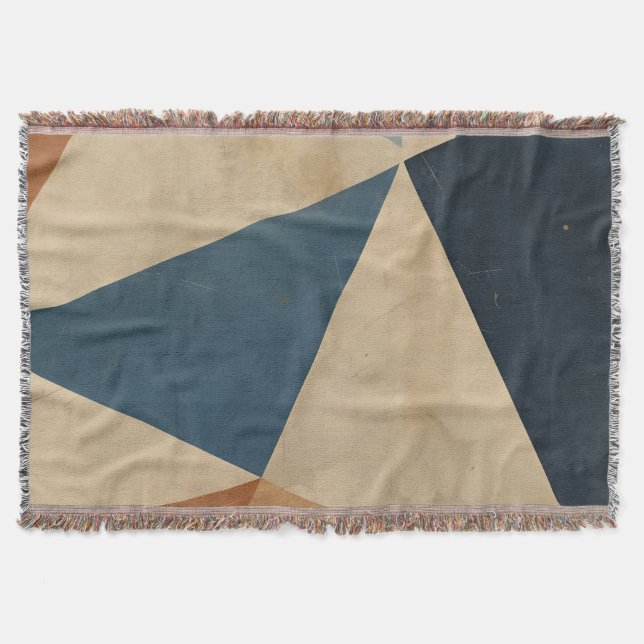 Geometriskt Mönster i Blått, Beige och Rost Filt (Framsidan)