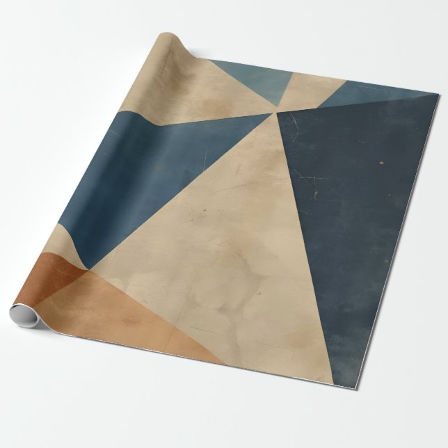 Geometriskt Mönster i Blått, Beige och Rost Presentpapper (Utrullad)