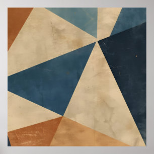 Geometriskt mönster i blått, tan och rost poster