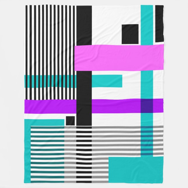 geometriskt mönster i stripe och neon färg fleecefilt (Framsidan)