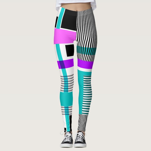 geometriskt mönster i stripe och neon färg leggings (Framsida)