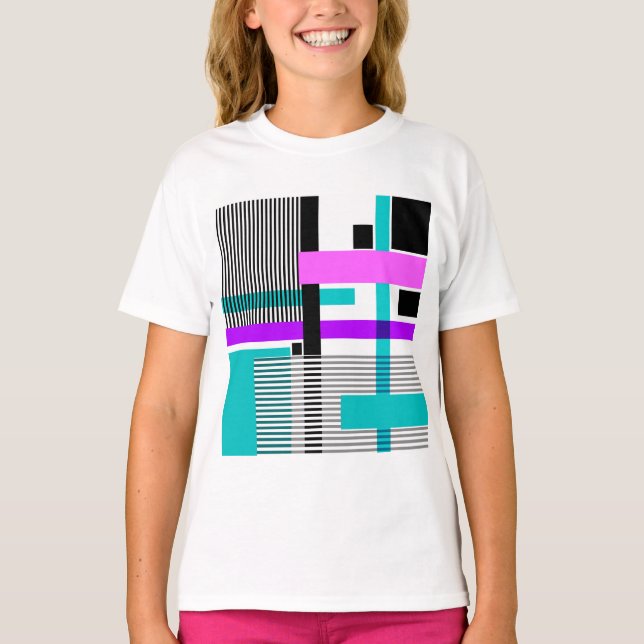 geometriskt mönster i stripe och neon färg t shirt (Framsida)
