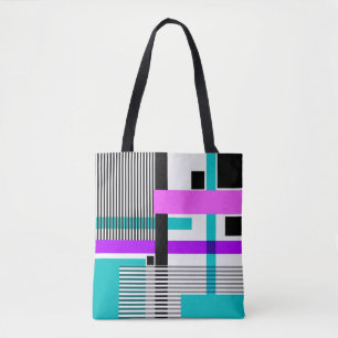 geometriskt mönster i stripe och neon färg tygkasse