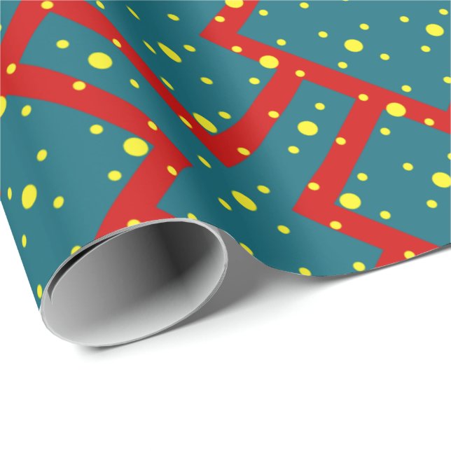 Geometriskt mönster med blå hjärtan konturerade i  presentpapper (Rullad Hörn)