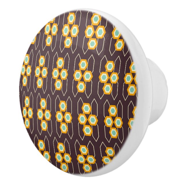 Geometriskt mönster med orange och blå hexagoner knopp (Höger)