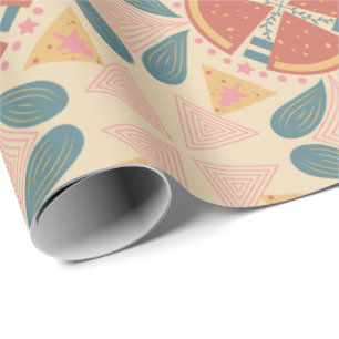 Geometriskt mönster med orange och rosa stjärnor presentpapper