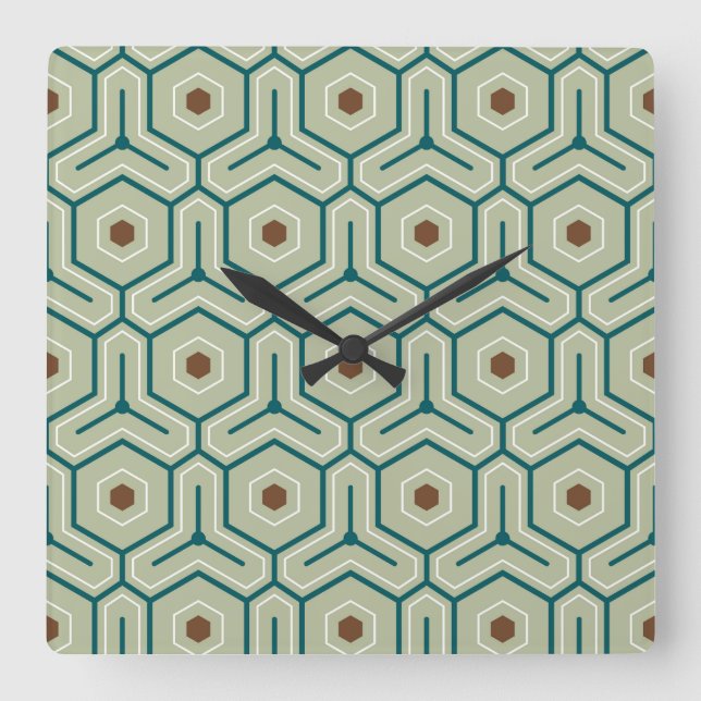 Geometriskt mönster med sammankopplade hexagoner fyrkantig klocka (Framsida)