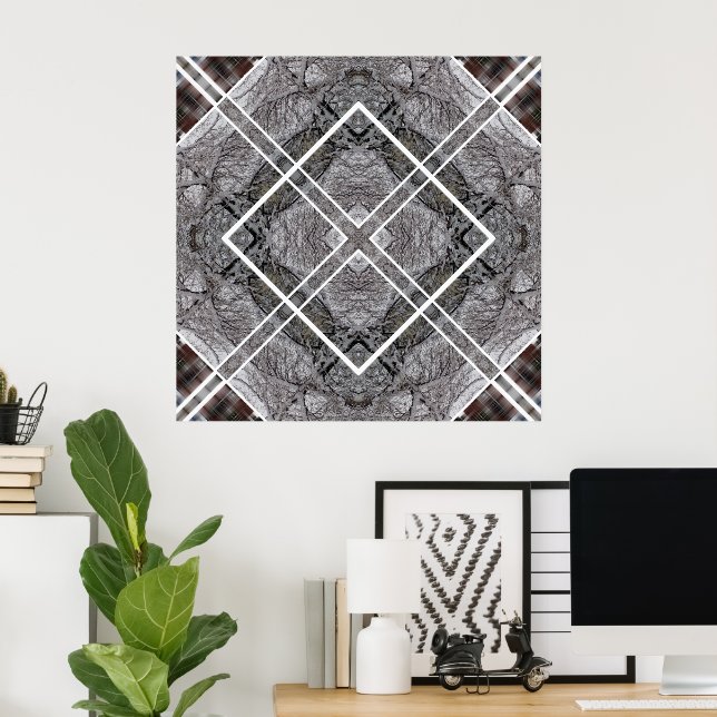 Geometriskt Mönster med Snöiga Vinterträd Poster (Hemmakontoret)