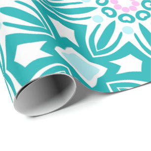 Geometriskt mönster med teal, vit och rosa motiv presentpapper