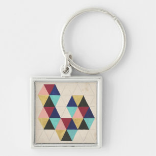 Geometriskt Mönster Play III Fyrkantig Silverfärgad Nyckelring