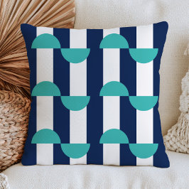 Geometriskt Mönster Retro Mid Century Modern Blå Kudde