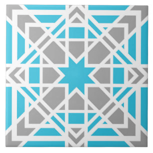 Geometriskt mönster, teal, vit, lätt grått kakelplatta