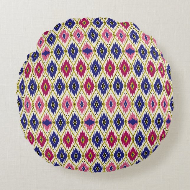 Geometriskt Mönster: Traditional Textile Illustra Rund Kudde (Framsidan)