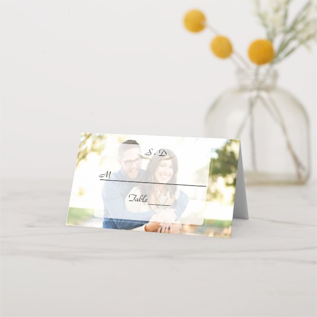 Geometriskt monterat foto Bröllop Placeringskort (Framsida)