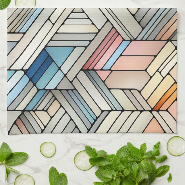 Geometriskt mosaikmönster kökshandduk (Vikta)