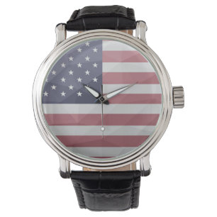 Geometriskt nät för Rött vitt blått USA flagga Armbandsur