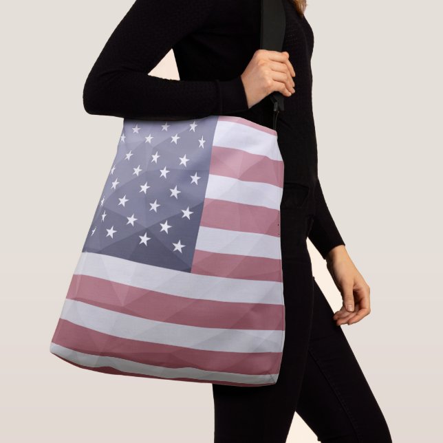 Geometriskt nät för Rött vitt blått USA flagga Axelväska (Närbild)