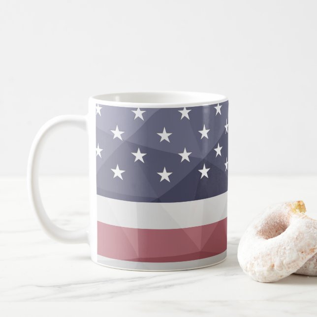 Geometriskt nät för Rött vitt blått USA flagga Kaffemugg (Med munk)