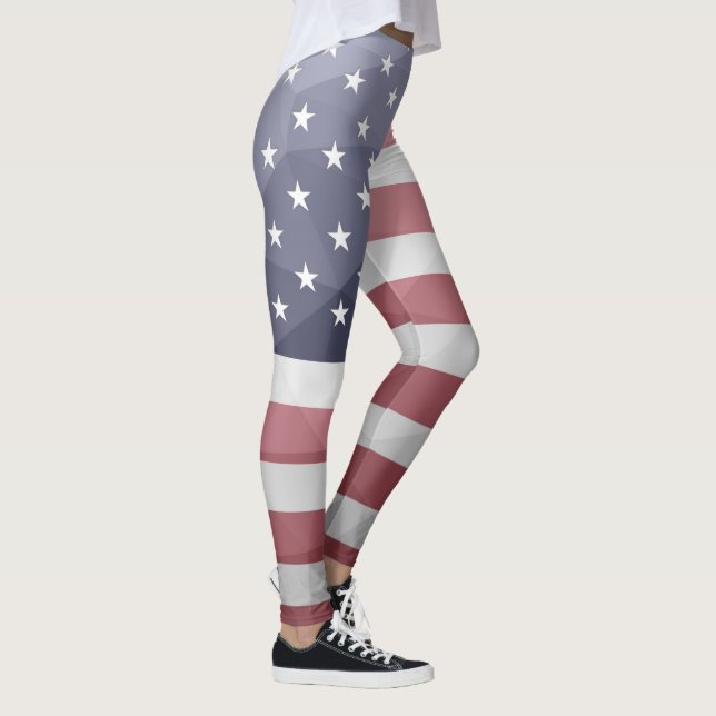 Geometriskt nät för Rött vitt blått USA flagga Leggings (Höger)