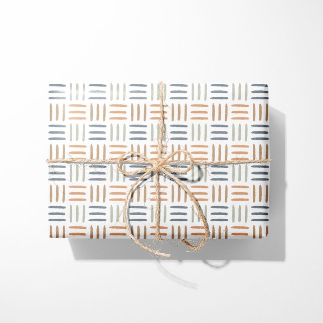 Geometriskt omslagspapper Blå Boho-linjer Presentpapper (Skapare uppladdad)